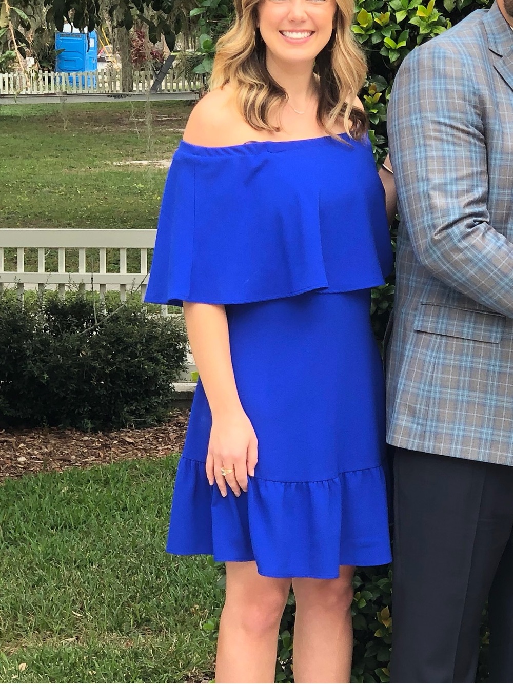 Charles Henry Royal Blue Off The Shoulder Ruffle Mini Dress Size S